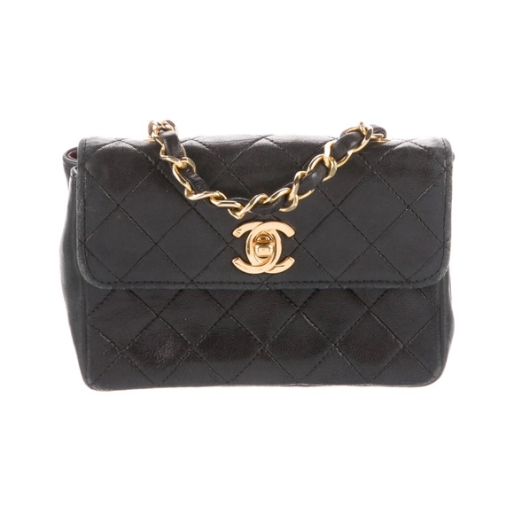 CHANEL BLACK LAMBSKIN MINI QUILTED FLAP BAG (CIRCA 1990) - Picture 1 of 9